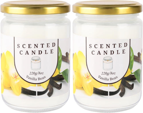 2 Pack Vanilla Bean Odor Elimination Scented Candles Gift Set for Women, Soy Wax Aromatherapy Candles for Home, White