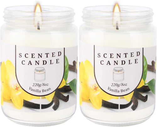 2 Pack Vanilla Bean Odor Elimination Scented Candles Gift Set for Women, Soy Wax Aromatherapy Candles for Home, White